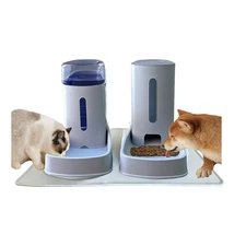 Automatic Dog Feeder and Cat Water Dispenser Set Dog Cat Bowl 2-Pack with Mat
