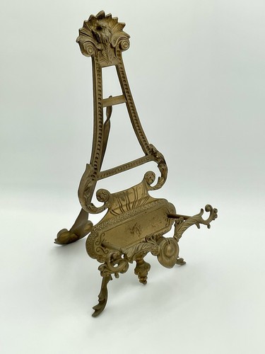 Vintage Ornate Cast Metal Book Stand / Bible Holder Display Easel 17” Victorian
