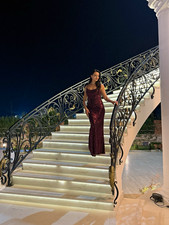 SheIn Burgundy Sequin Strappy Sleeveless Long Gown Dress Size 8 Regular