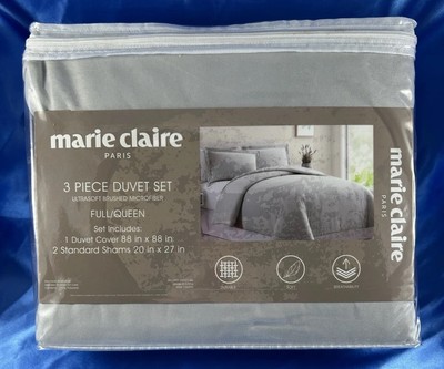 Marie Claire Paris Full Queen Duvet Cover Set Gray Brand New (3) Three Piece New