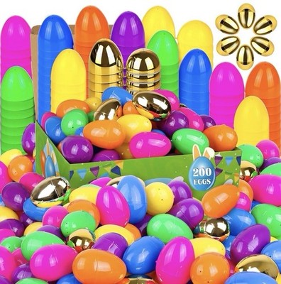 200 PCS 2.4'' Colorful Fillable Easter Eggs with 5 Surprise Golden Eggs