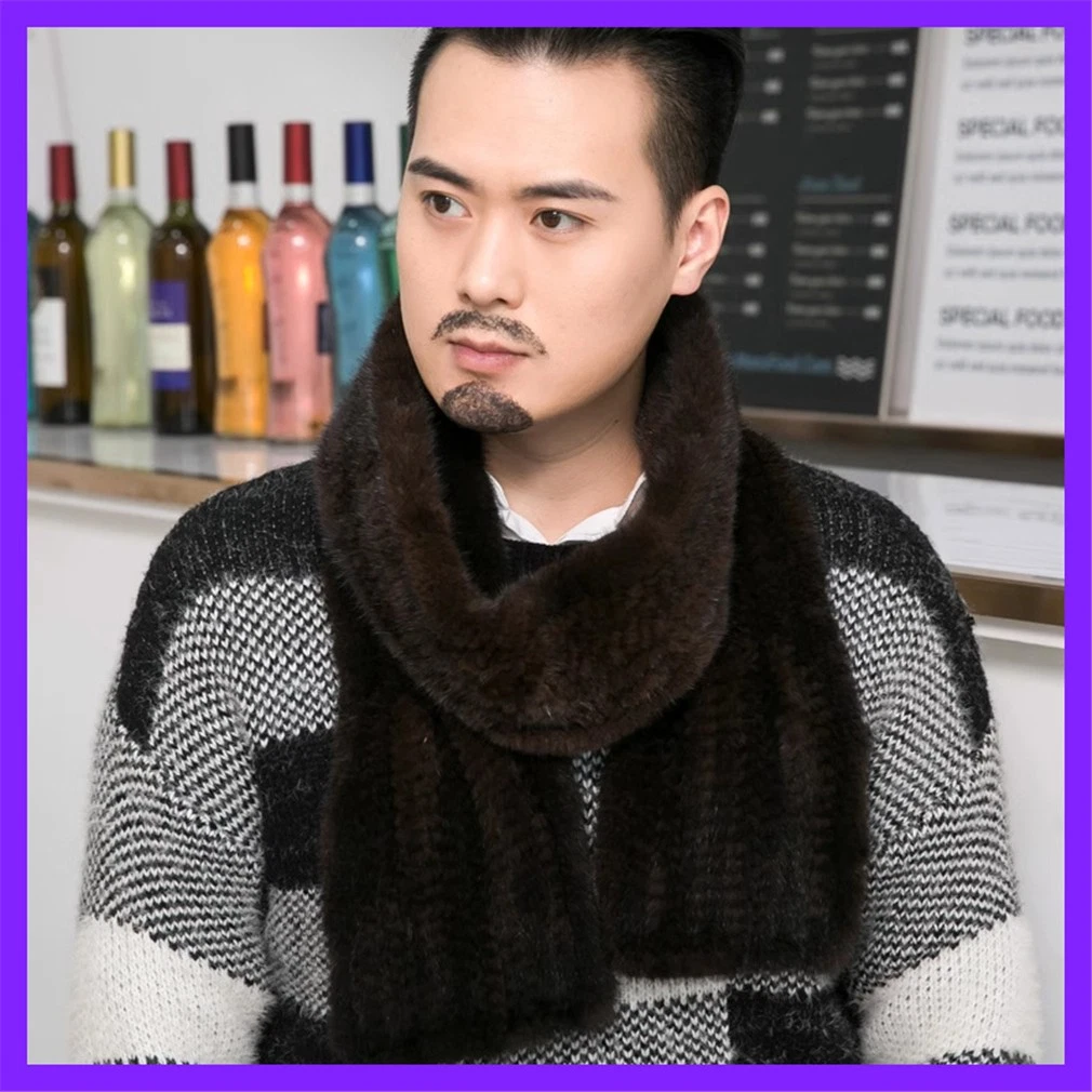 Men's Real Mink Fur Scarf Thicken Winter Warm Neck Wrap Collar Size 178x10cm