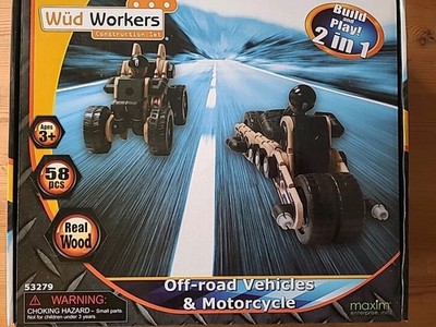 Wüd Workers Construction Set Schwarz Off-road Vehikel Motorrad Bausatz Holz NEU