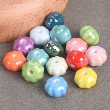 10pcs Mixed Rondelle Pumpkin Shape 10x7mm Glossy Shiny Ceramic Porcelain Beads