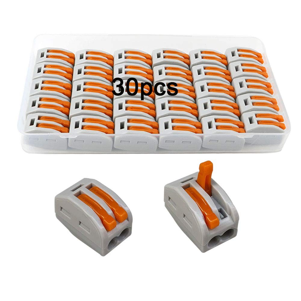 30Pcs Premium PCT-212 Lever-Nut Wire Connectors, 2 Port Conductor Compact Wire