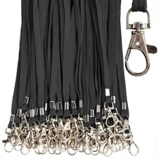 50 PCS Black Flat Lanyards Bulk For Id Badges Swivel Hook Clip Office ID