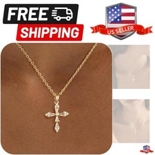 Cross Necklace for Women, 14K Gold Silver Plated Dainty Small Cubic Zirconia ...