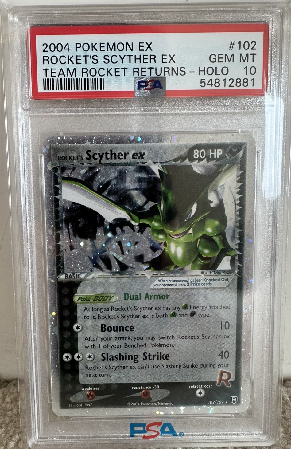 2004 POKEMON EX TEAM ROCKET RETURNS #102 ROCKET'S SCYTHER EX-HOLO PSA 10