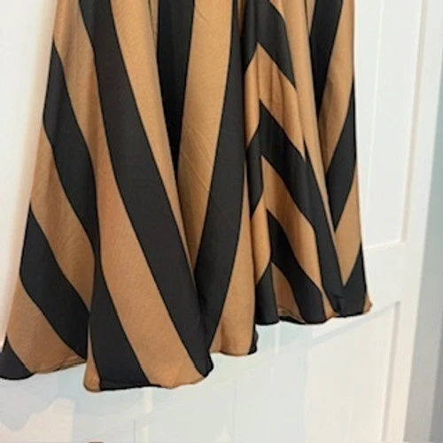 Amanda Uprichard Chevron Silk Blend Dress Black Tan Sleeveless Party Neutral - Image 2 of 4