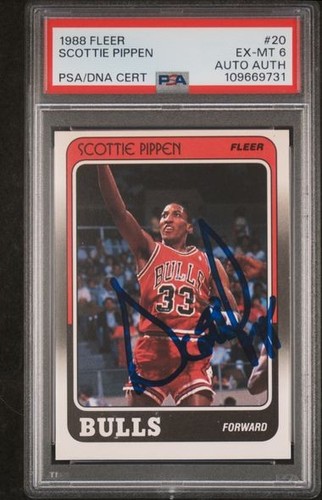 1988 FLEER #20 SCOTTIE PIPPEN VINTAGE SIGNED ROOKIE RC DUAL GRADED PSA 6 AUTH