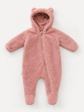 Baby Girls Pink Fleece Snowsuit Warm Hooded One Piece Bunting Suit 3-6 Months