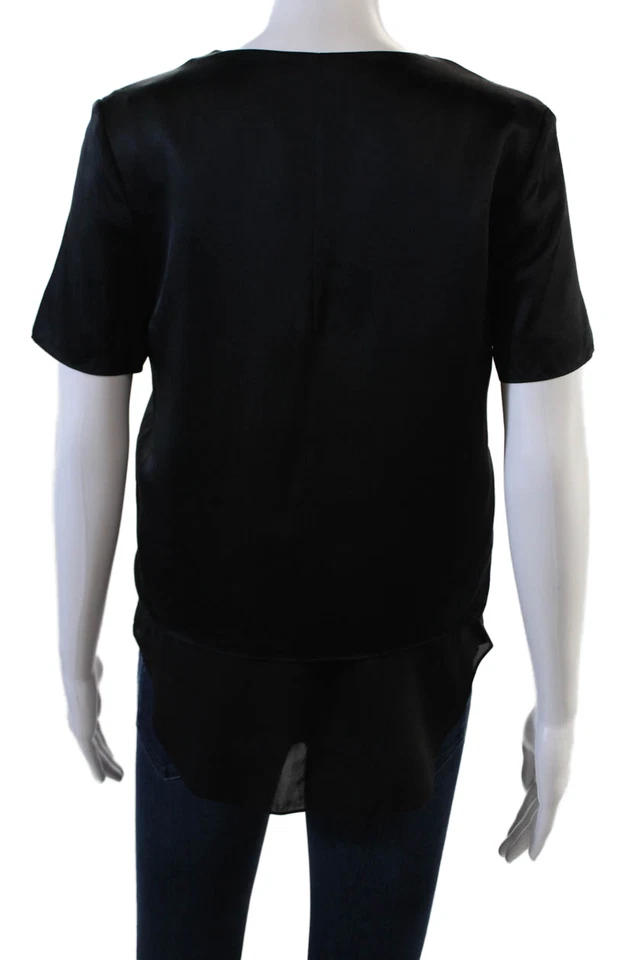 T Alexander Wang Camiseta de capa transparente de manga corta de seda para mujer con cuello en V Negro Talla 2 Foto 3 de 4