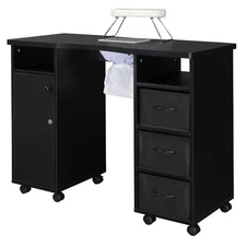 Manicure Nail Table w/Electric Vented Fan Storage Cabinet & Drawers Wrist Pad