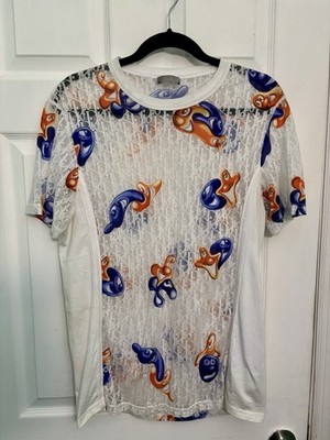 Dior Oblique Sheer Mesh See Through Kenny Scharf White Sz M Shirt