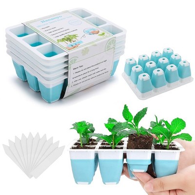 Hanaoyo 5 PCS Reusable Seed Starter Tray, 60 Cells Blue-5 Pcs