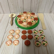 Melissa  Doug Wooden Pizza Party Set Pepperoni Mushroom Veggies Slicer Spatula