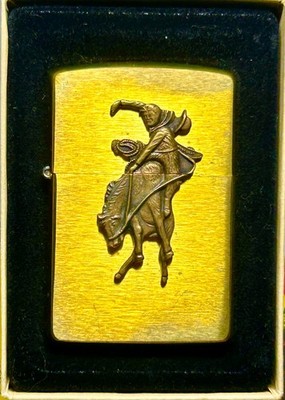NOS 1994 Zippo Marlboro Charles Russell Bucking Bronco Cowboy Brass - See Descrp