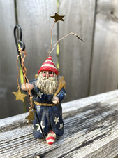 PAM SCHIFFERL Christmas FOLK ART SANTA CLAUS SANDMAN w STAFF & STARS Figure