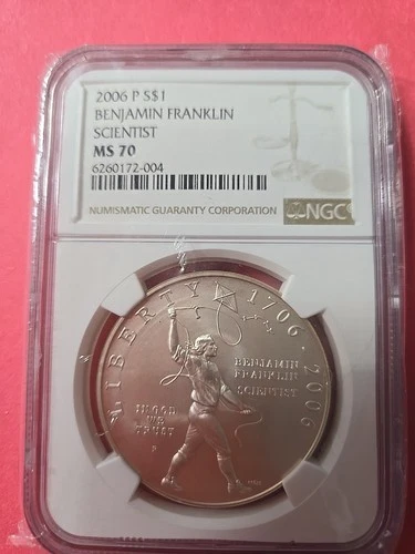 2006-P Benjamin Franklin Scientist Silver Modern Commemorative $1 MS 70 NGC
