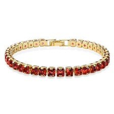 Garnet Tennis Bracelet for Women | 18K Gold Plated Red Gemstone Bracelet with S