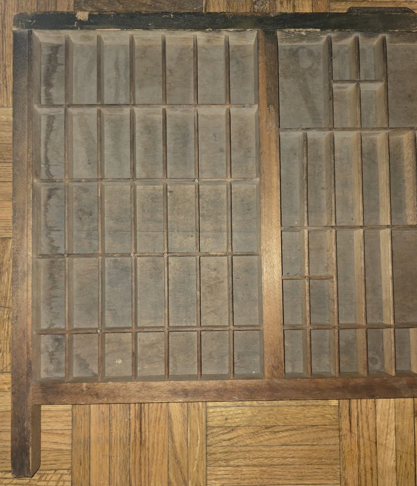 Bandeja tipográfica antigua The Tubbs Mfg Co Ludington Michigan cajón de madera como está Foto 2 de 4