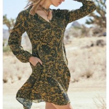 Peruvian Connection Yellowstone Boho Mini Dress Womens Size S Floral Mustard