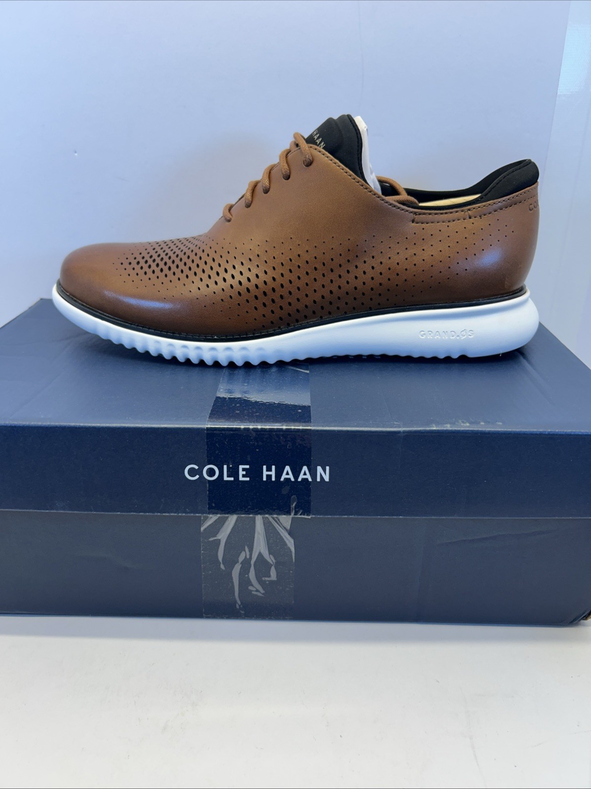 Cole Haan 2.0 Grand Laser Wingtip Oxford British Tan/Ivory Men SZ 8.5 NEW