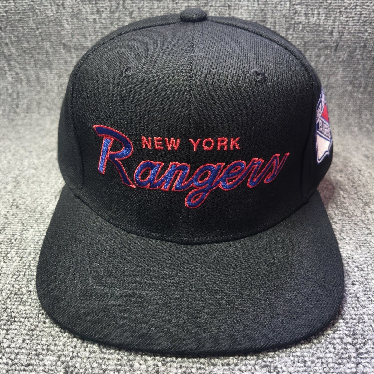 Mitchell & Ness New York Rangers NHL Black Script Logo Snapback Hat
