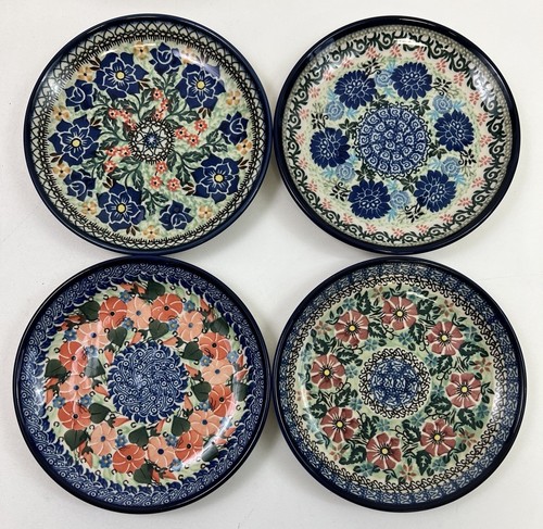 4 Unikat Polnische Keramik Salat Dessert Teller Floral
