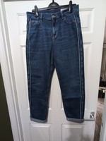 M&S Women's Blue Boyfriend Jeans, Size UK 14, Relaxed Mid-Wash Denim, Cotton