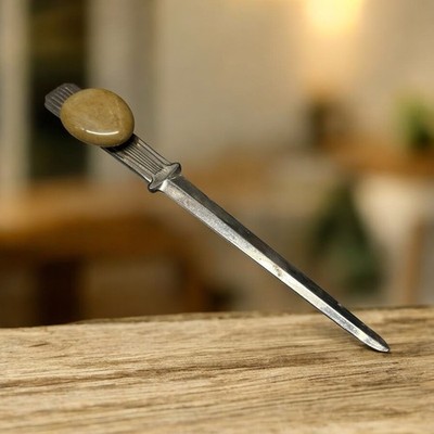 Vintage Metal Letter Opener With Polished Rock Feature 8 