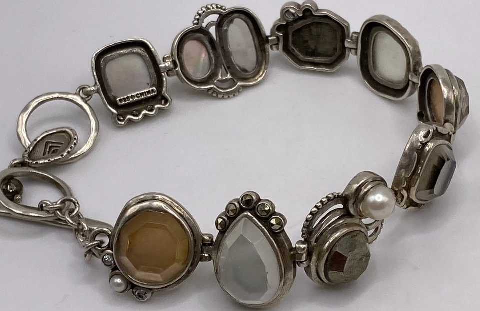 "Brazalete Silpada de plata esterlina pirita vidrio concha de labios circonita cúbica ejemplar 8,5"" B2790" Foto 2 de 4