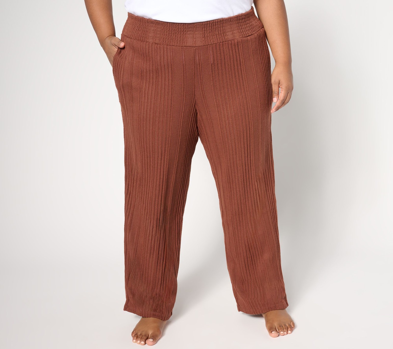 Cuddl Duds Women's Sleepwear Sz S Variegated Rib Smocked Waist Brown A656108