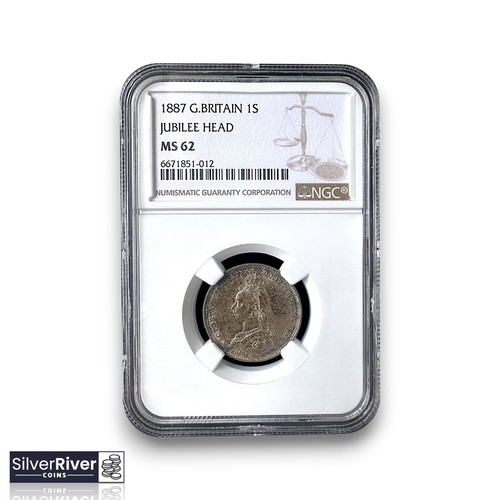1887 Great Britain Silver 1 Shilling - Jubilee Head (*Certified MS62 by NGC*)