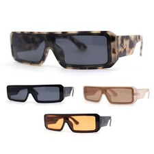 Square Futurist Shield Narrow Rectangle Flat Top Plastic Sunglasses