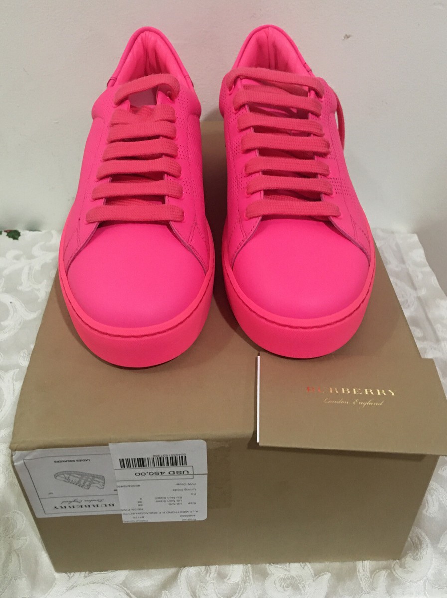 BURBERRY WOMEN'S WESTFORD NEON PINK SNEAKERS US 6 Authentic BURBERRY WOMEN'S WESTFORD NEON PINK SNEAKERS US 6 Authentic