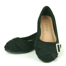 Link Solid Black Ballet Flats With Rhinestone Buckle Toddler Girls/ Kid's Size 9