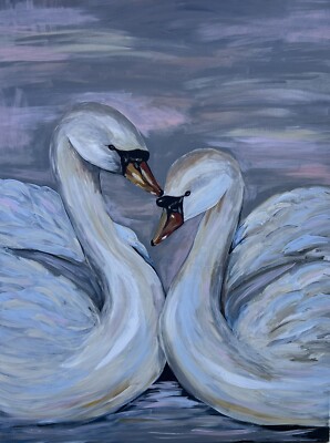 Swan Lovers Painting On Canvas Newlyweds Sweethearts 36x48