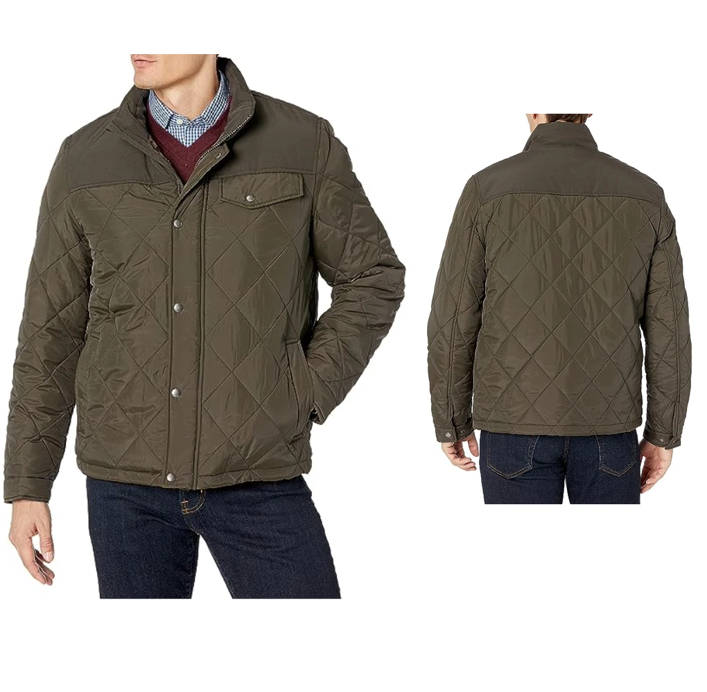Cole Haan Mens Coat Olive Quilted Sherpa Lined Field Jacket Size s