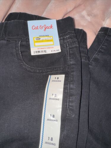 Girls' Mid-Rise Pull-on Jeggings - Cat & Jack, Black- Size 18 Cl33 - Picture 2 of 3
