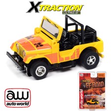 Auto World Xtraction 1979 Jeep CJ-7 - Yellow w/ Orange 4x4 Graphics HO Slot Car