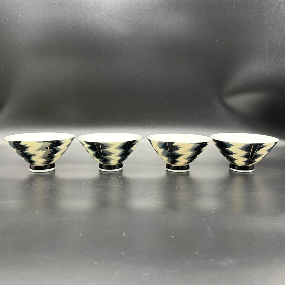 Рисовые миски черно-белое золото фарфор сервировочные блюда современный азиатский стиль полоски - Изображение 2 из 4
