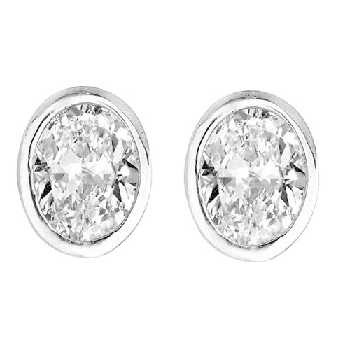 14K Placcato Oro Bianco Ovale Zircone Cubico Argento Massiccio