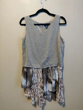 Ann Taylor women's 6 tunic blouse green & brown sleeveless back teardrop beaded