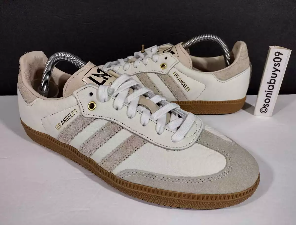 Adidas Men's LAFC Samba Leather Shoes, GV8358, Off White/Linen-Gum