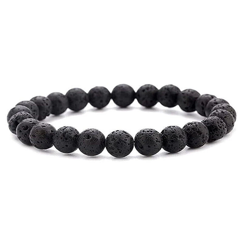 2 PIEZAS Pulsera Hombre Clásica Roca Lava Ojo de Tigre Piedra Gema Cuentas Curación Novio Foto 3 de 4