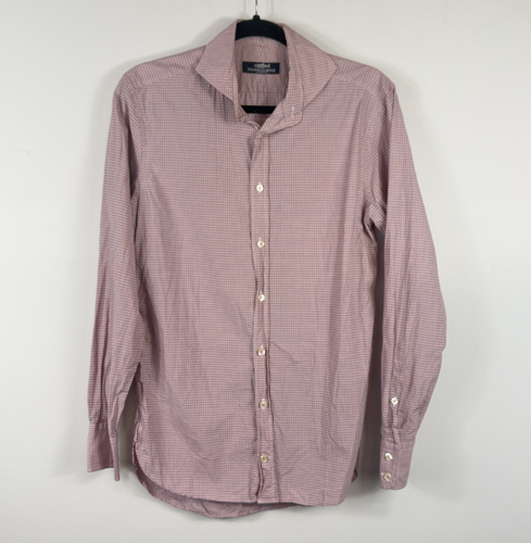 Herringbone Sydney men's shirt red white check long sleeved button up Size 38