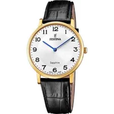 Festina Swiss Made F200165 Mens Black Leather Strap White Analog Dial Wristwatch