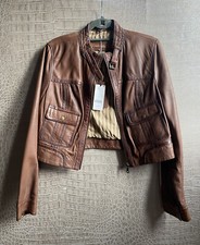 Genuine Leather Jacket Short Long Sleeve Soft Shell Pockets Brown Next Uk 12 14