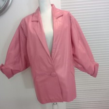 1980's Vintage Women's Pink  Leather Coat - Med